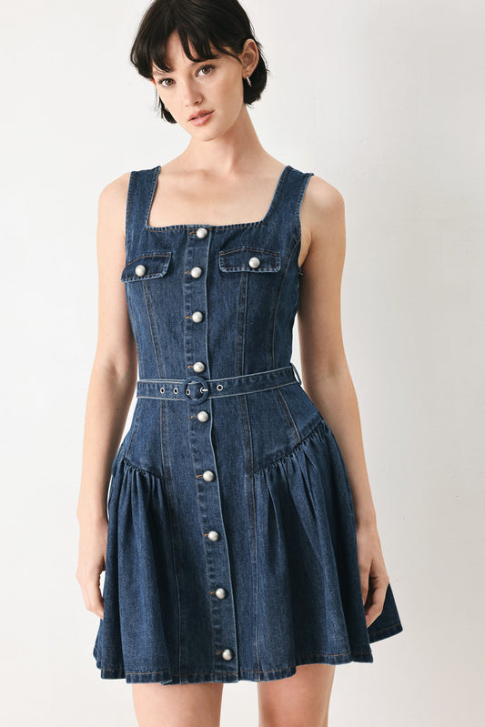 BABY BLUE LOVE DENIM MINI DRESS