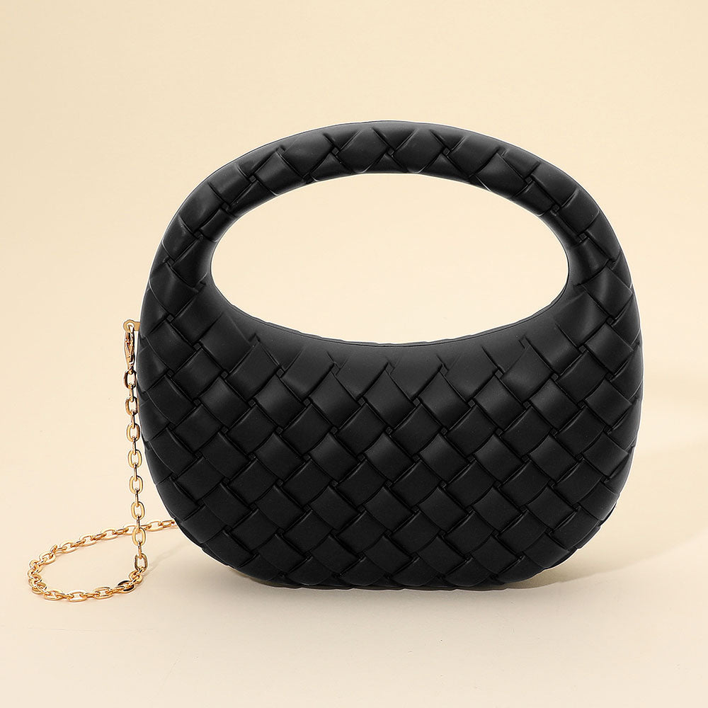 Hard Shell Braided Woven Top Handle Crossbody Handbag