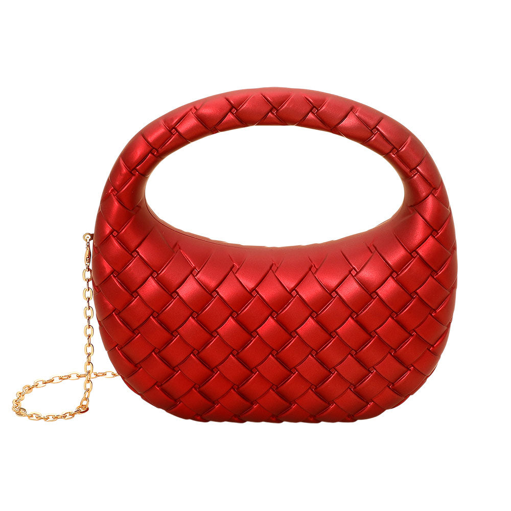 Hard Shell Braided Woven Top Handle Crossbody Handbag