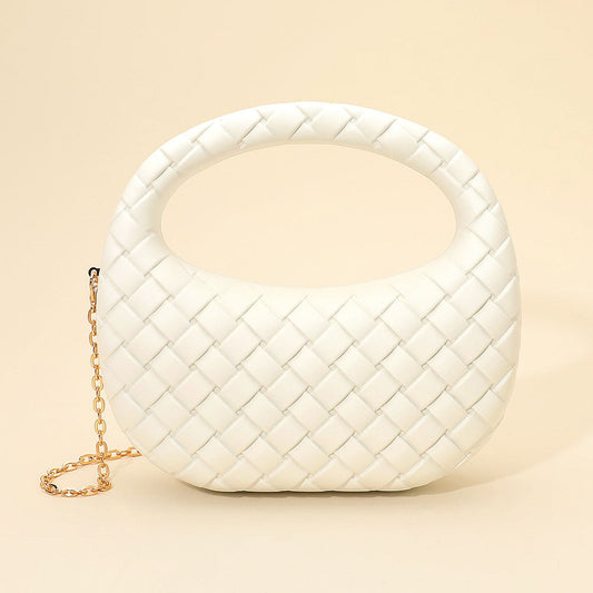 Hard Shell Braided Woven Top Handle Crossbody Handbag