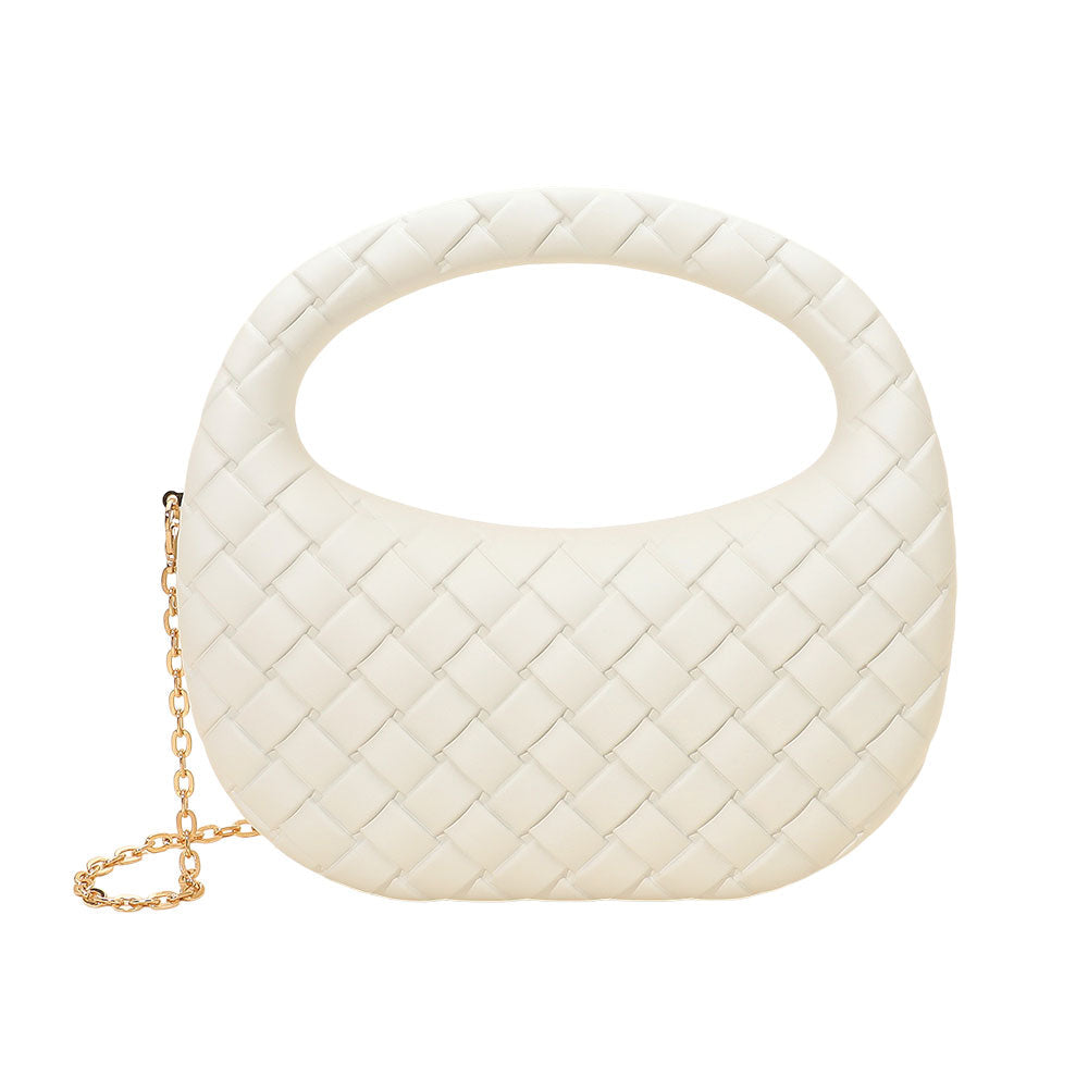 Hard Shell Braided Woven Top Handle Crossbody Handbag