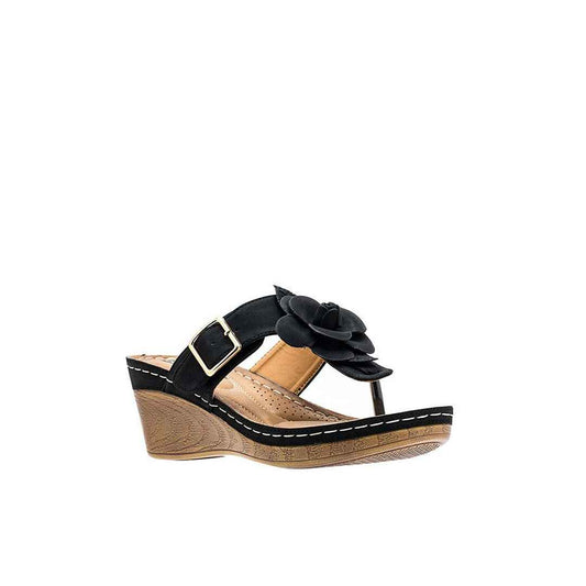 Women's Flora Black Wedge Sandals