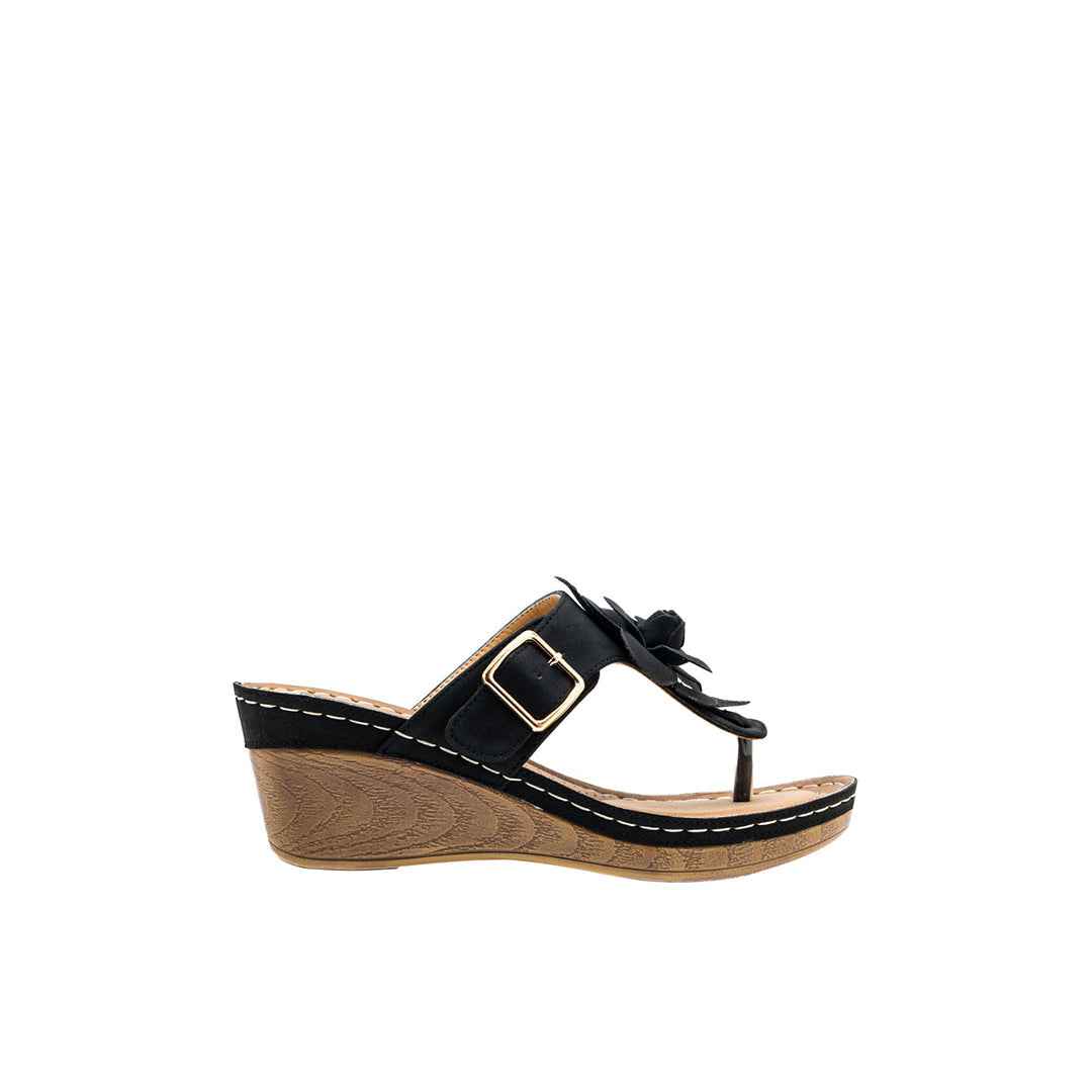 Women's Flora Black Wedge Sandals