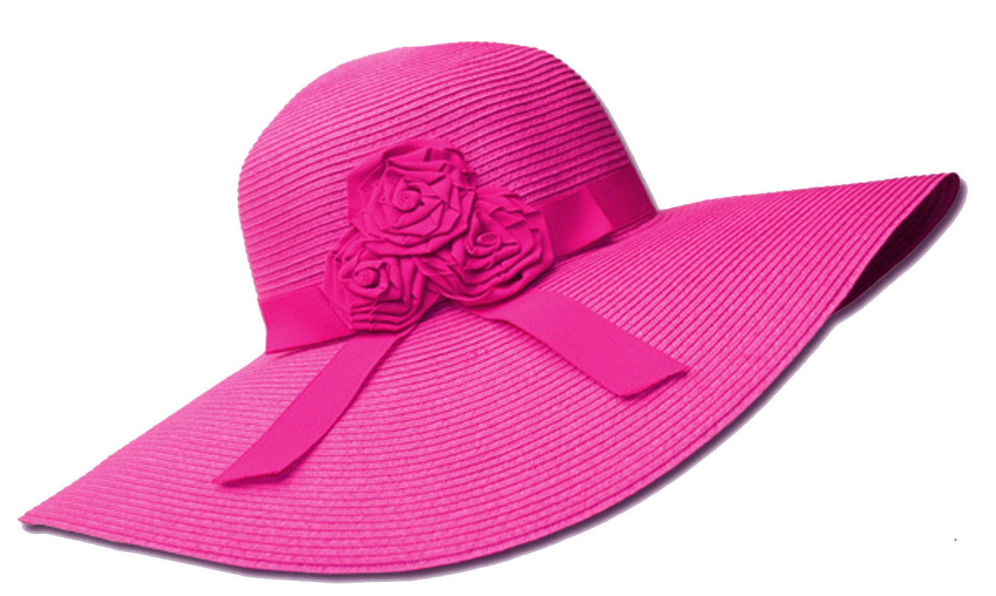 Sakkas Womens UPF 50+ 100% Paper Straw Ribbon Flower Accent Wide Brim Floppy Hat