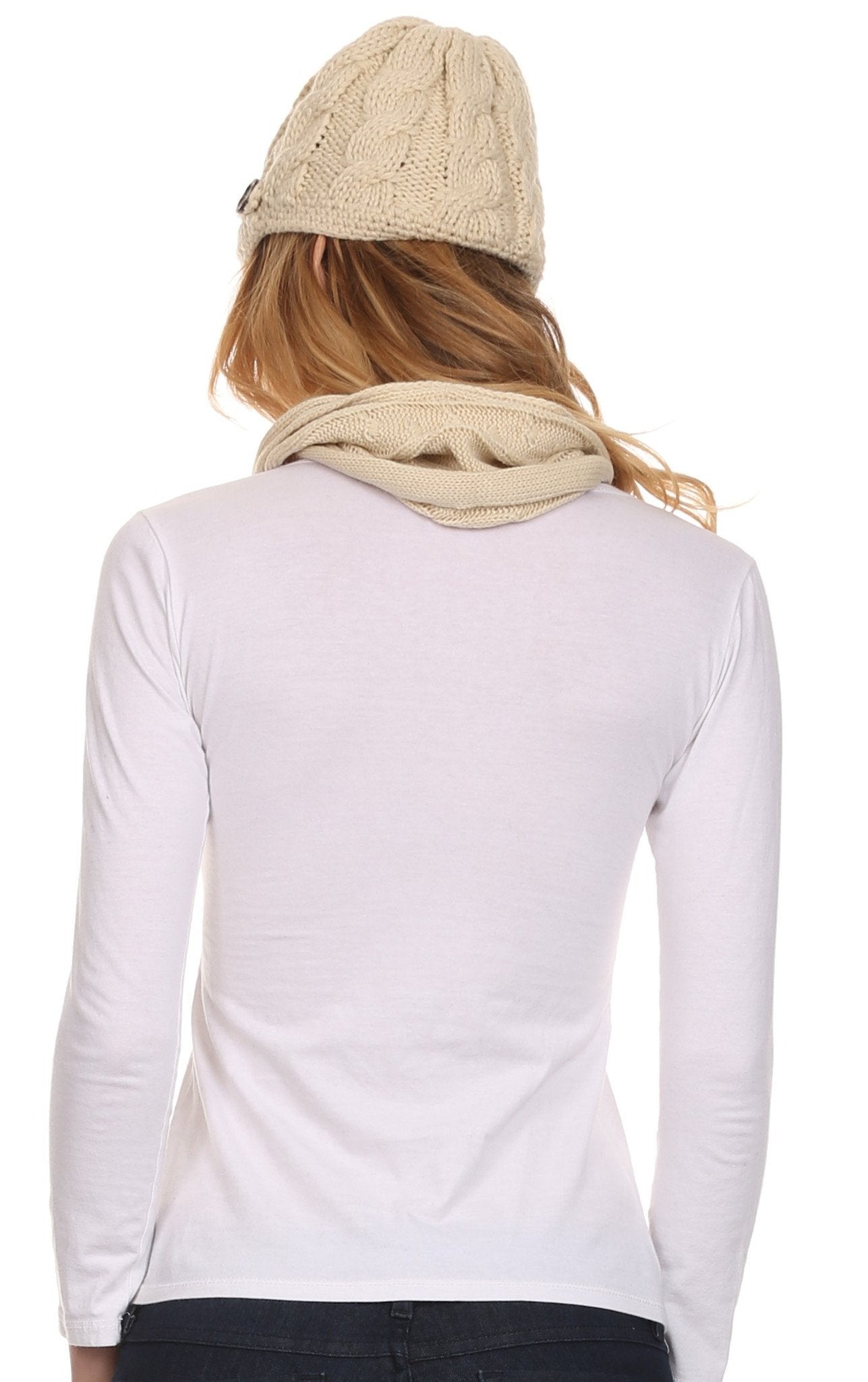 Sakkas Womens 2-piece Knitted Scarf and Beanie Hat Set with Button