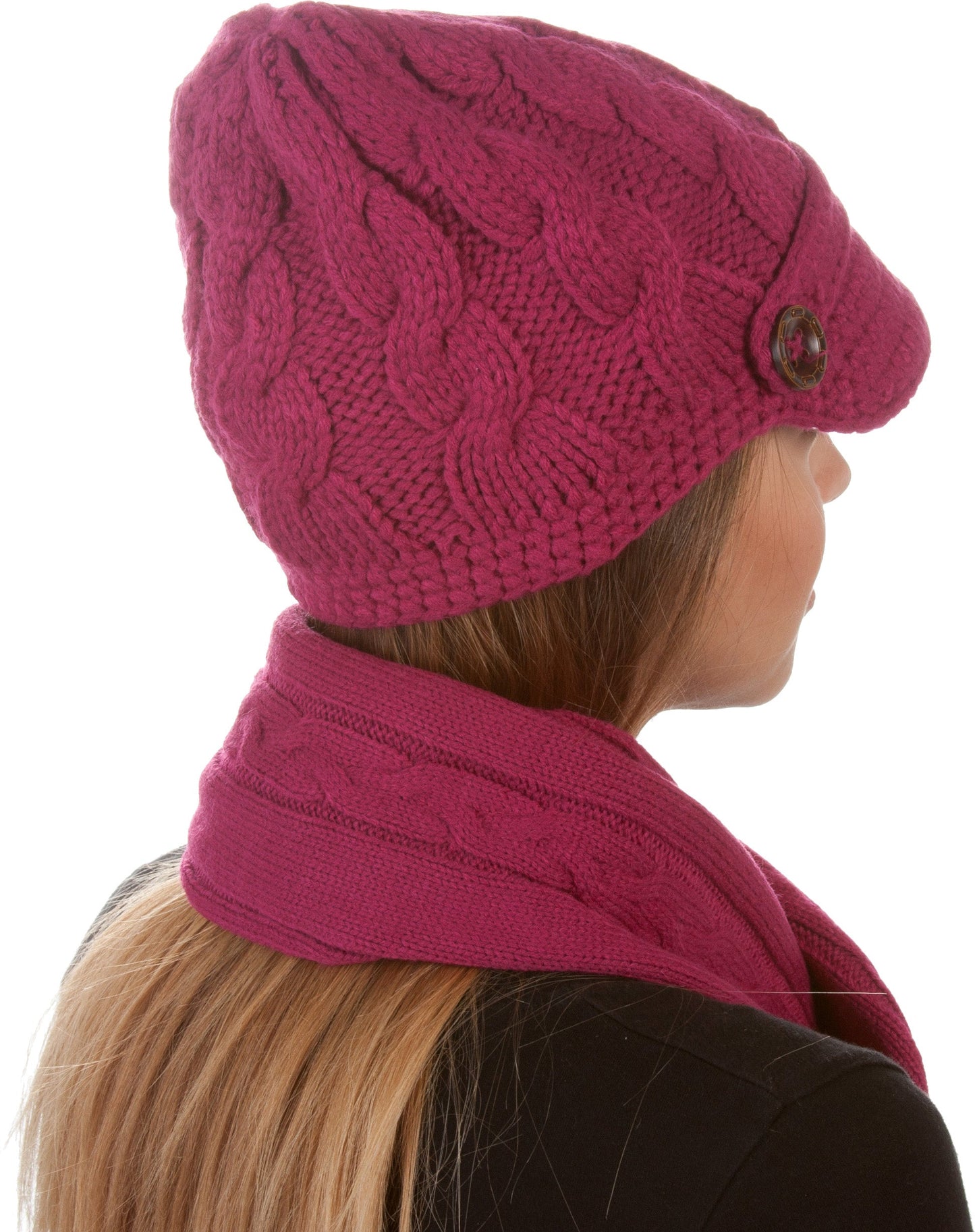 Sakkas Womens 2-piece Knitted Scarf and Beanie Hat Set with Button