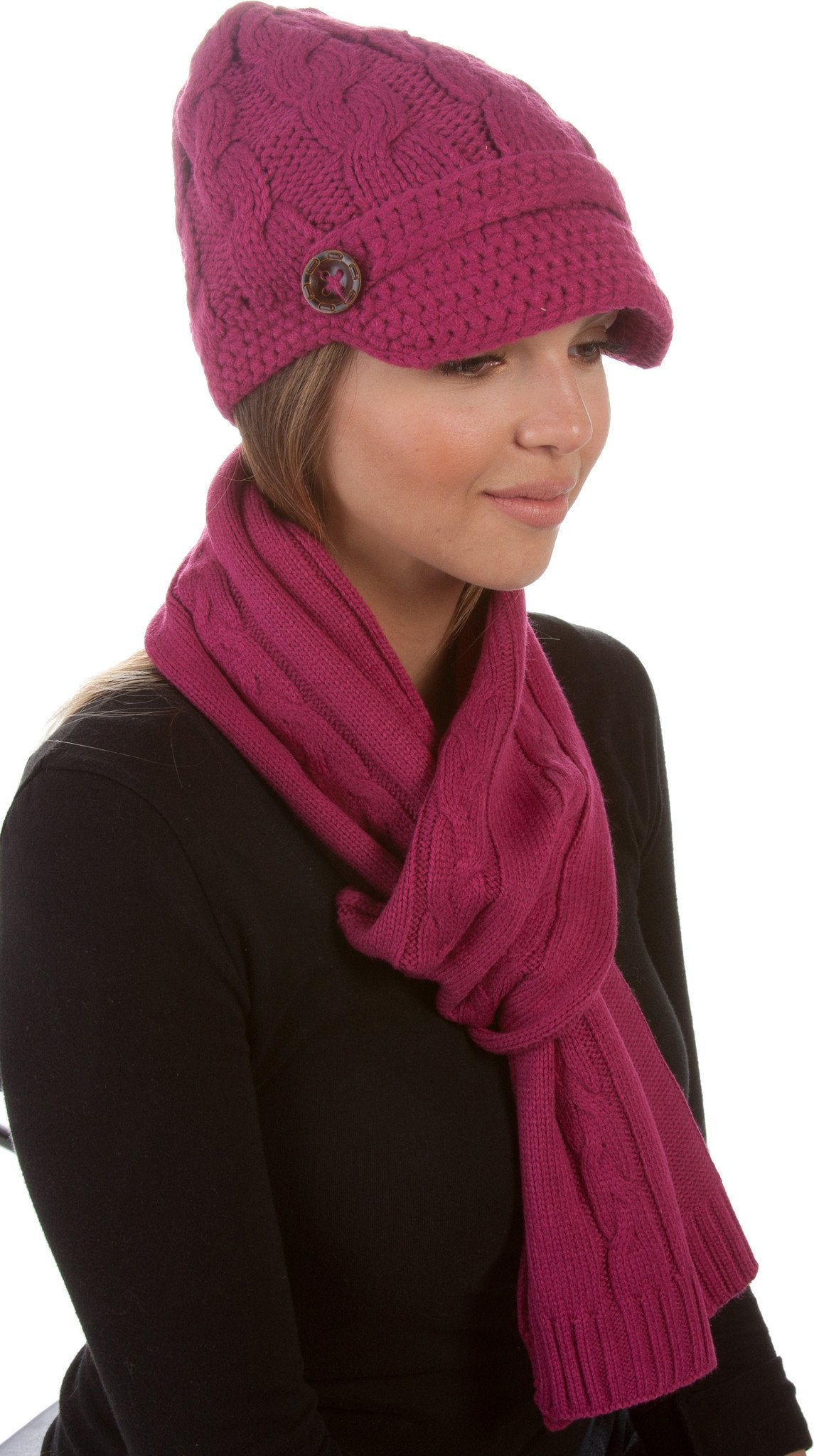 Sakkas Womens 2-piece Knitted Scarf and Beanie Hat Set with Button