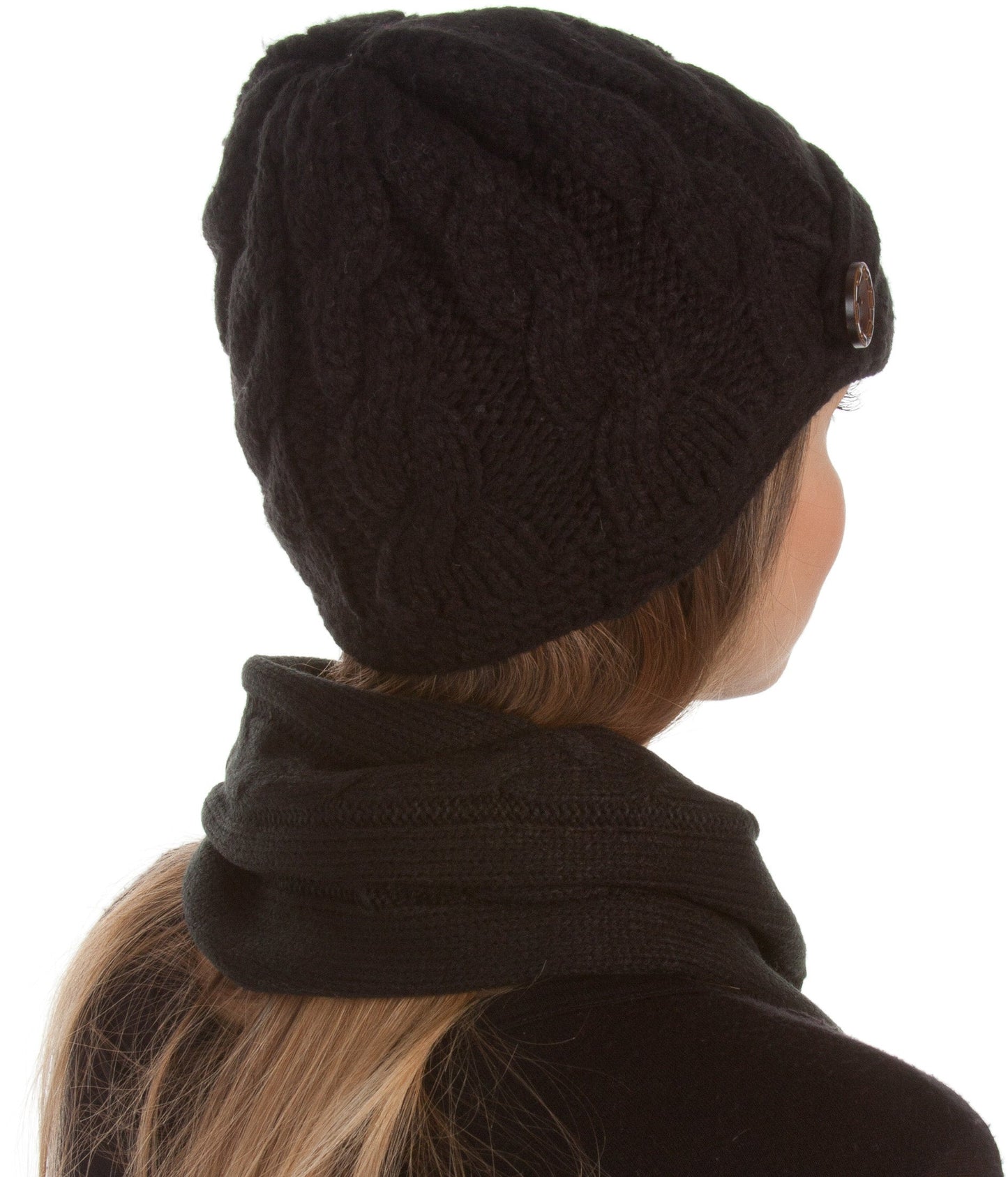 Sakkas Womens 2-piece Knitted Scarf and Beanie Hat Set with Button