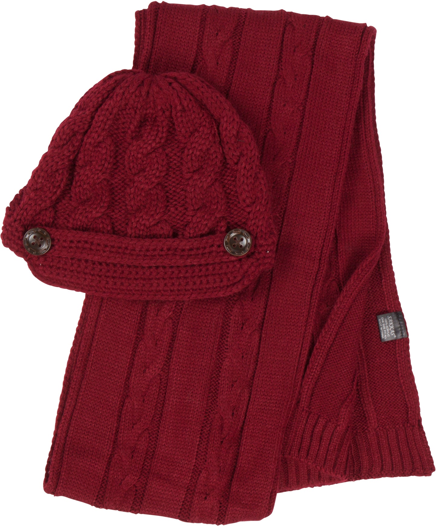 Sakkas Womens 2-piece Knitted Scarf and Beanie Hat Set with Button