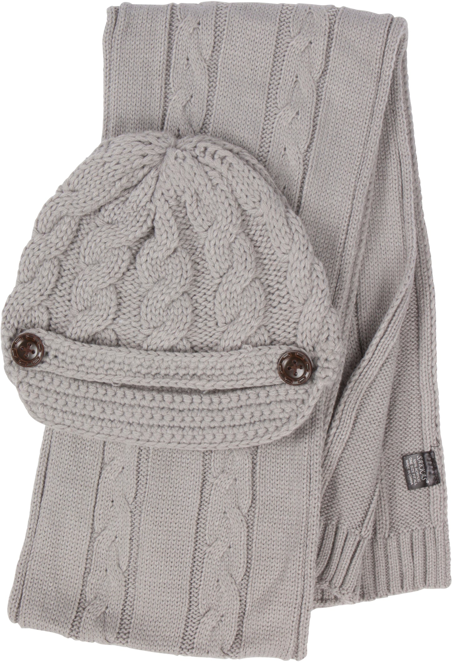 Sakkas Womens 2-piece Knitted Scarf and Beanie Hat Set with Button
