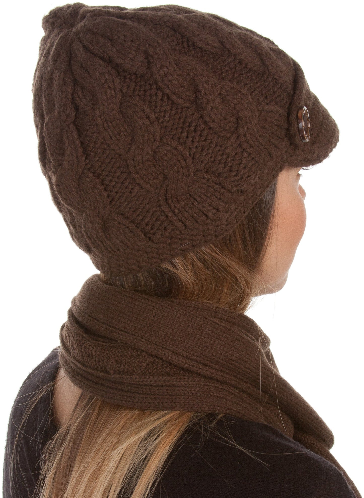 Sakkas Womens 2-piece Knitted Scarf and Beanie Hat Set with Button
