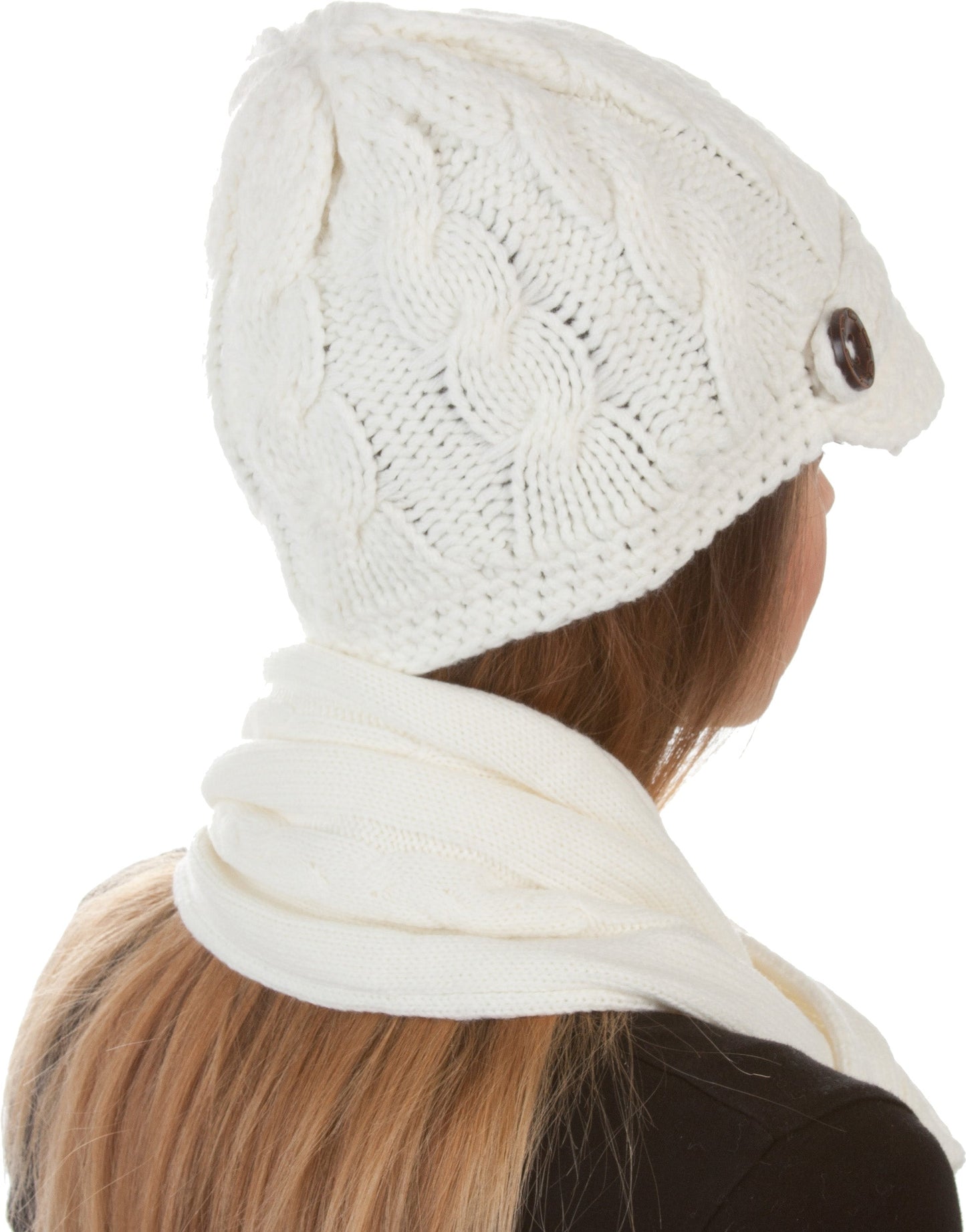 Sakkas Womens 2-piece Knitted Scarf and Beanie Hat Set with Button