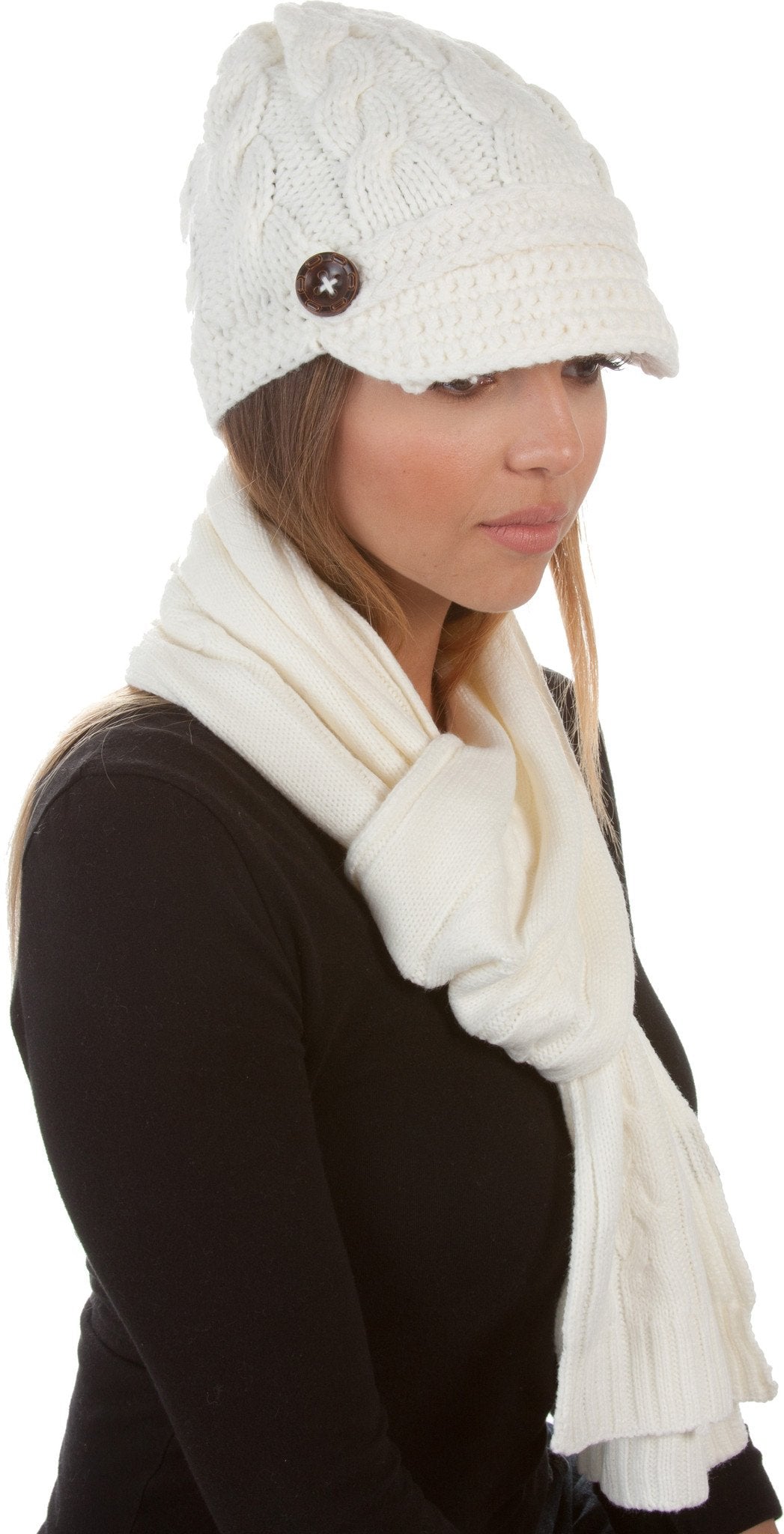 Sakkas Womens 2-piece Knitted Scarf and Beanie Hat Set with Button