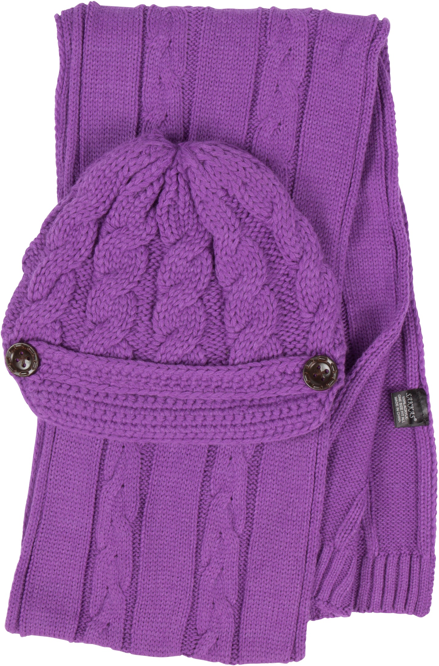 Sakkas Womens 2-piece Knitted Scarf and Beanie Hat Set with Button