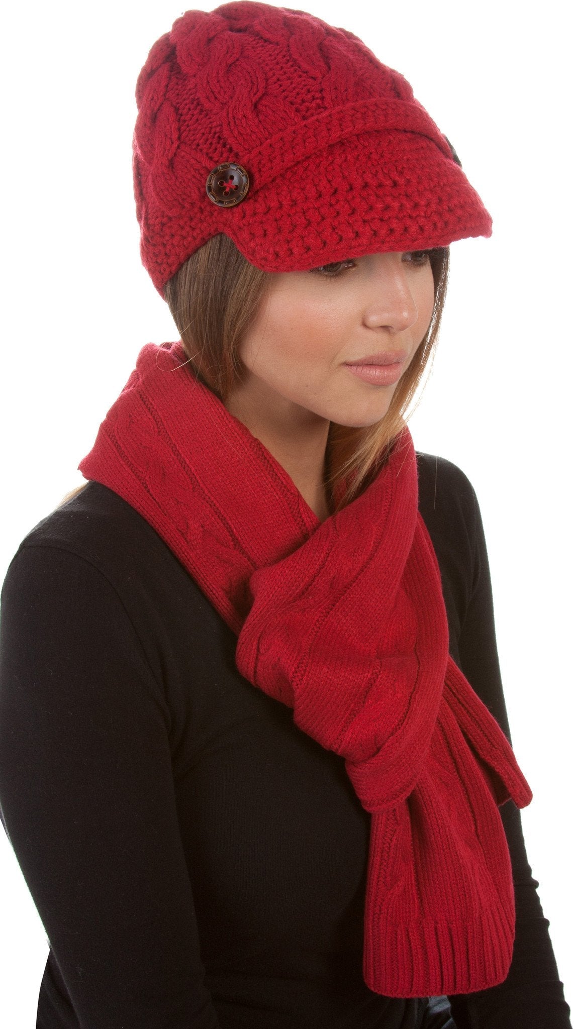 Sakkas Womens 2-piece Knitted Scarf and Beanie Hat Set with Button
