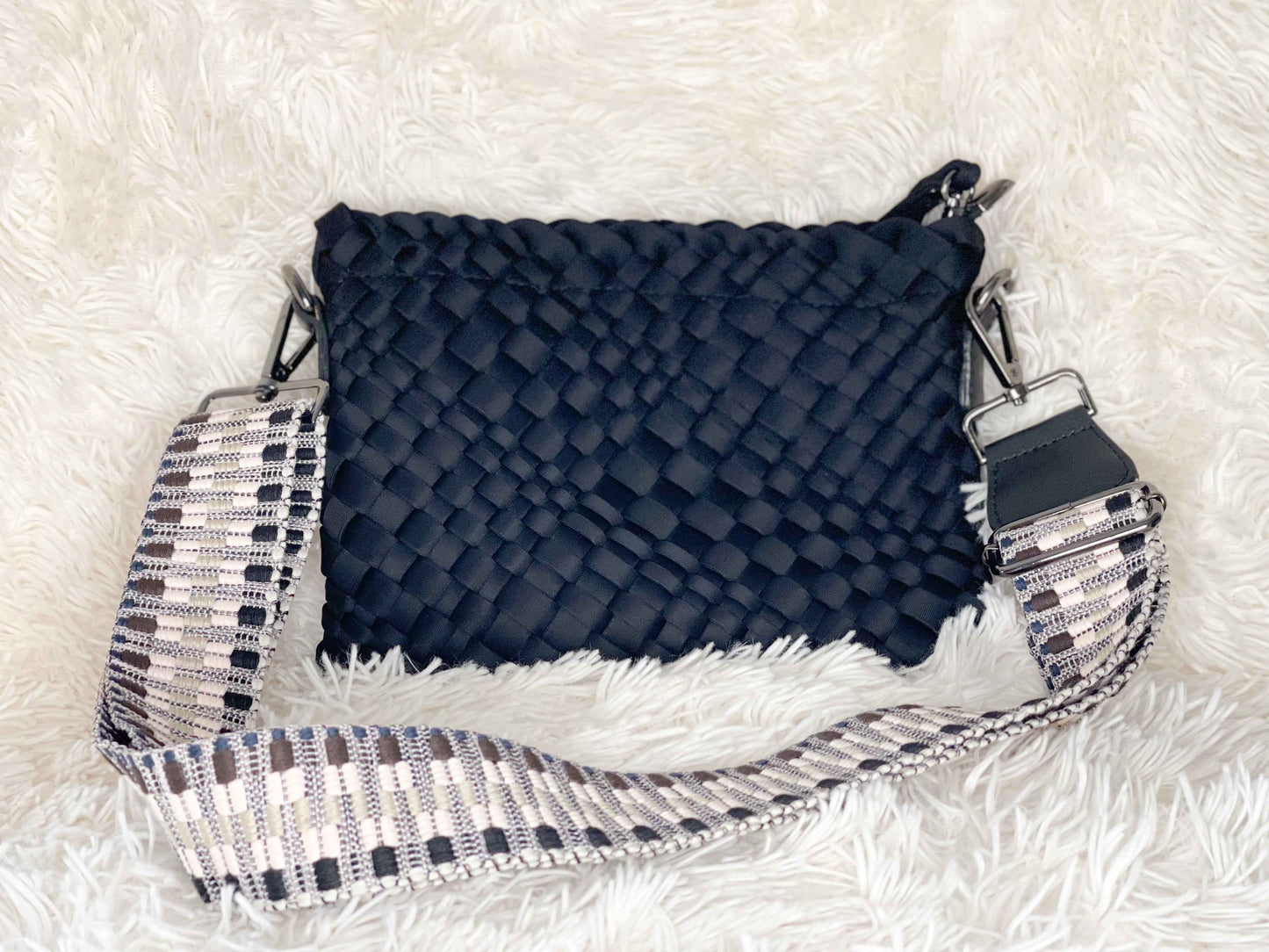 The Bella Woven Neoprene Crossbody - Black
