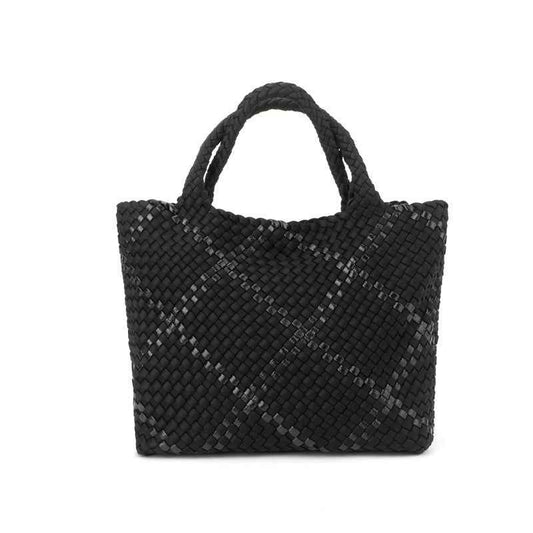 The Charli | Large Woven Neoprene Tote with Wristlet | Onyx with Glittered Stripe