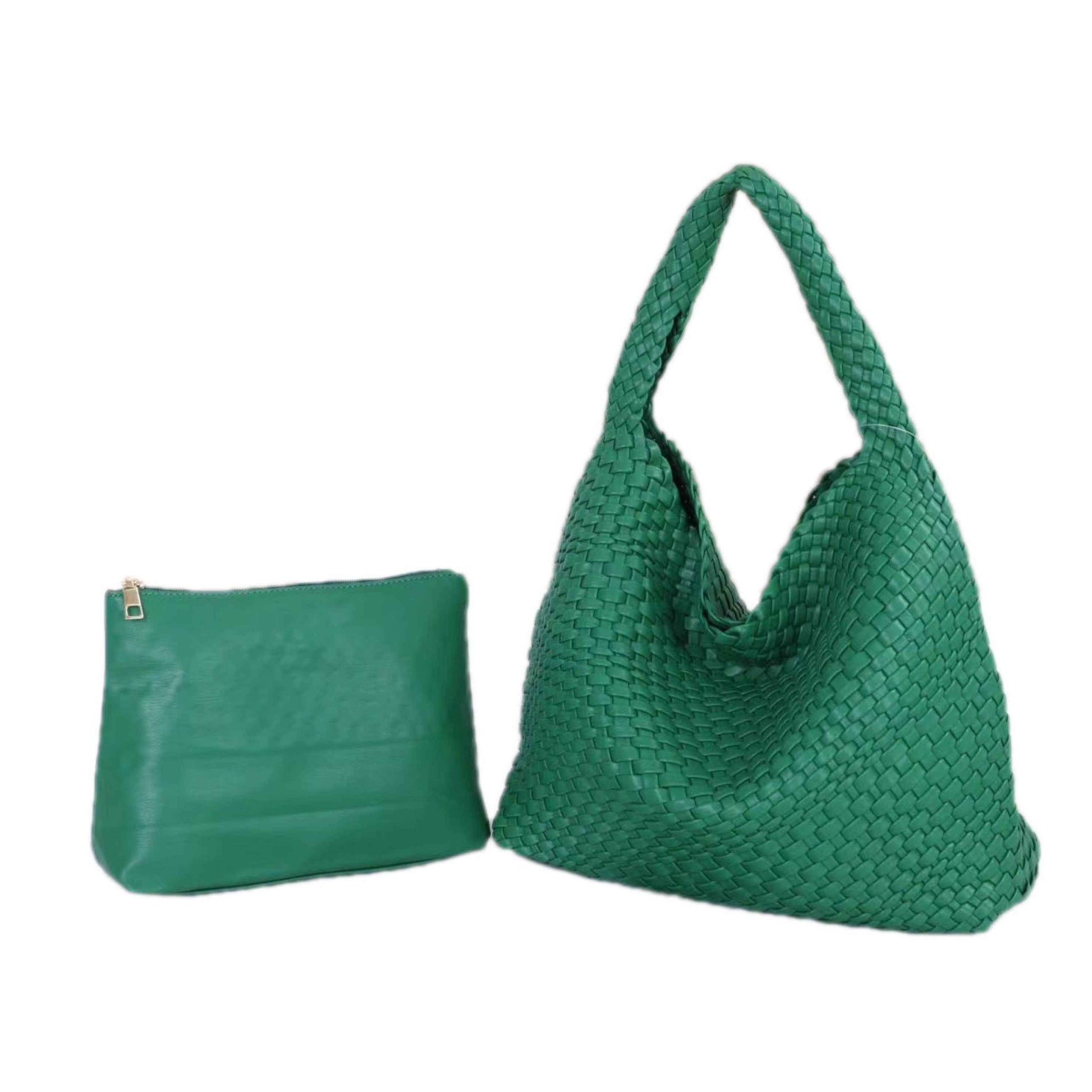 The Willow | Large Woven Vegan Leather Tote - Emerald