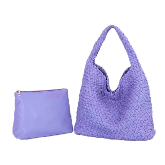 The Willow | Large Woven Vegan Leather Tote - Lavender