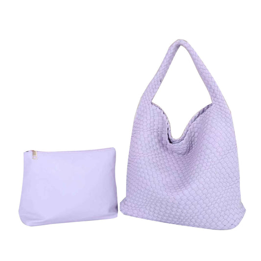 The Willow | Large Woven Vegan Leather Tote - Light Purple