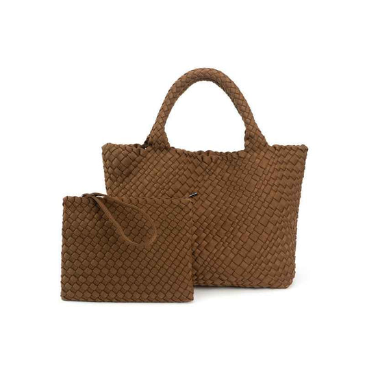 The Charli | Large Woven Neoprene Tote with Wristlet | Chocolate