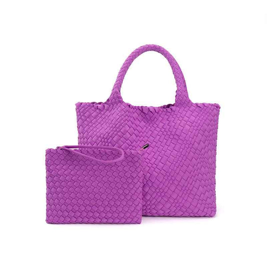 The Charli | Large Woven Neoprene Tote with Wristlet | Orchid
