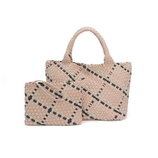 The Charli | Large Woven Neoprene Tote with Wristlet | Dune
