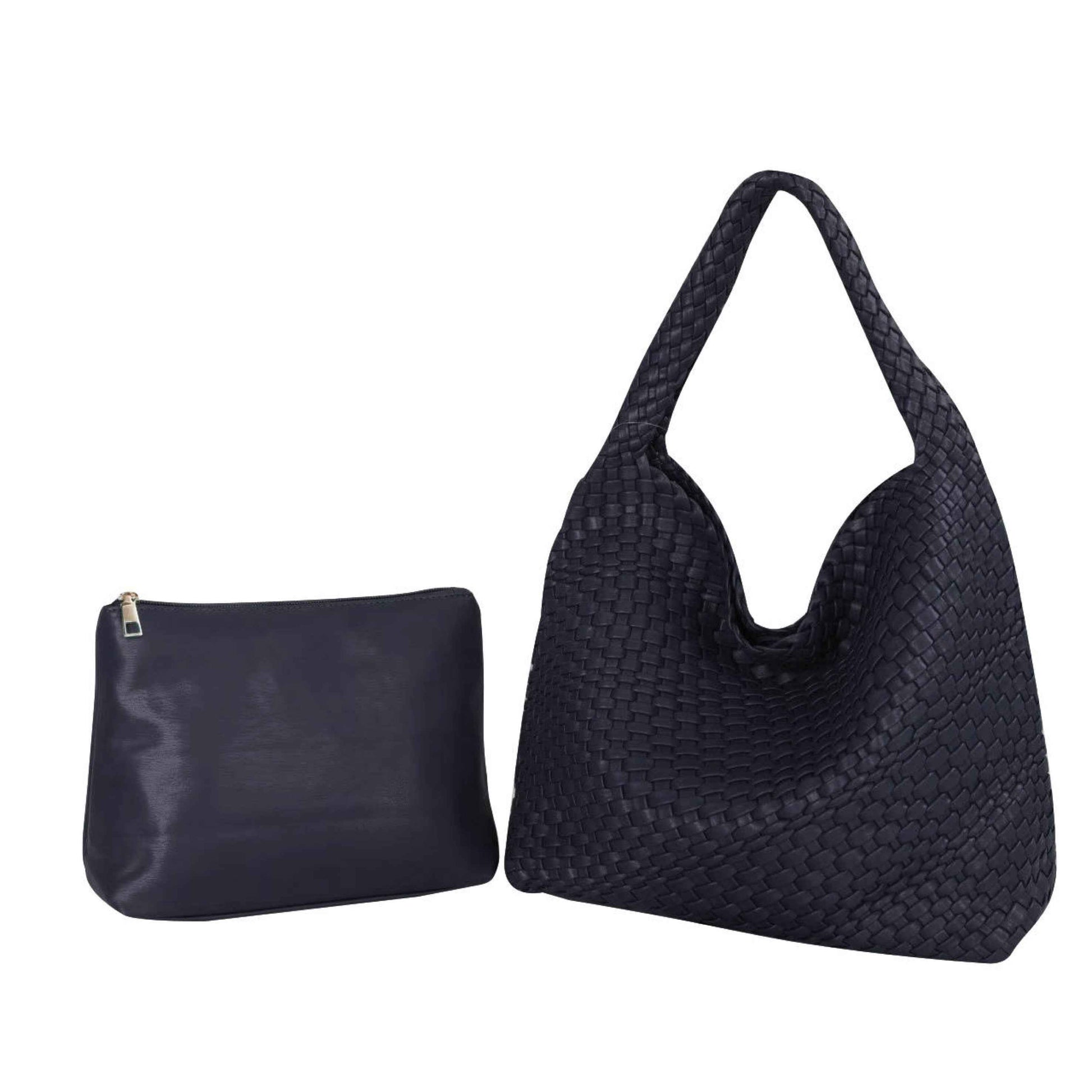 The Willow | Large Woven Vegan Leather Tote - Black