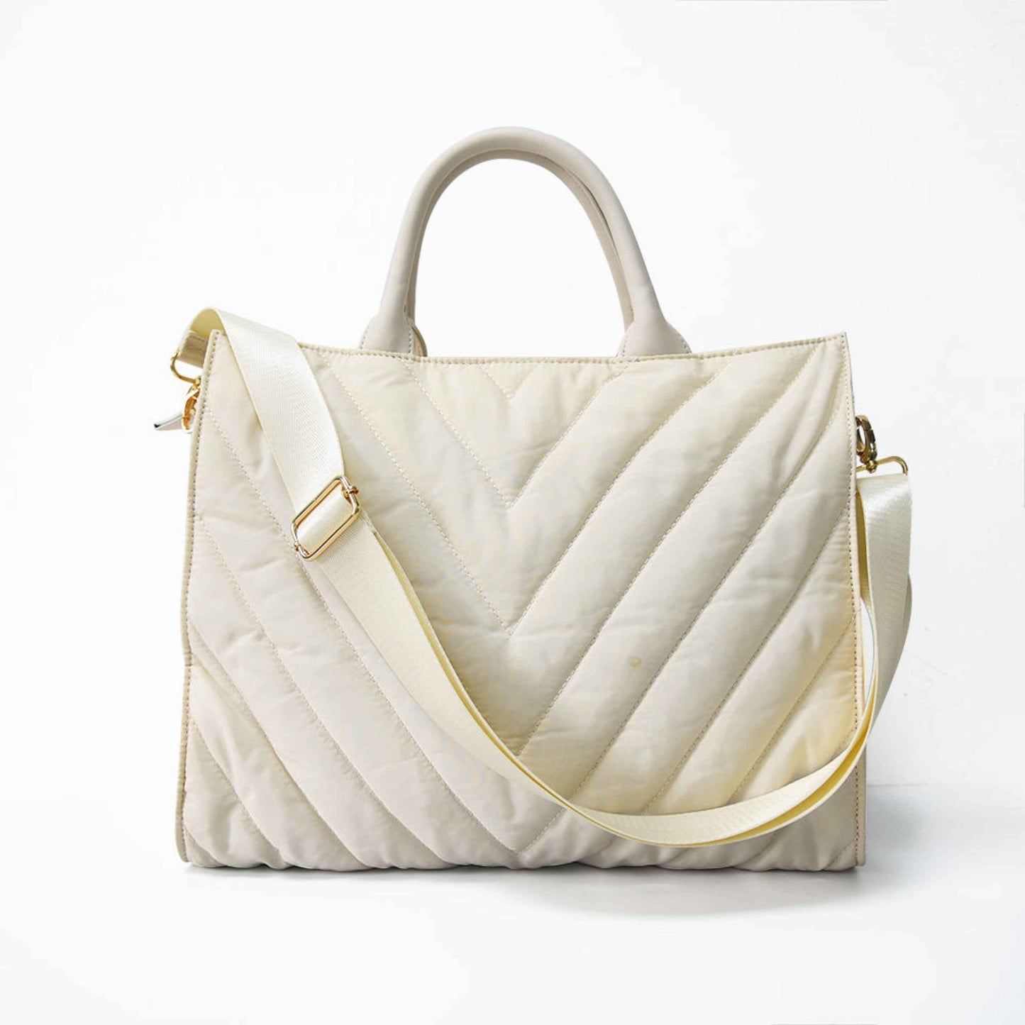 The Carmen | Chevron Stripe Large Puffer Tote Winter White