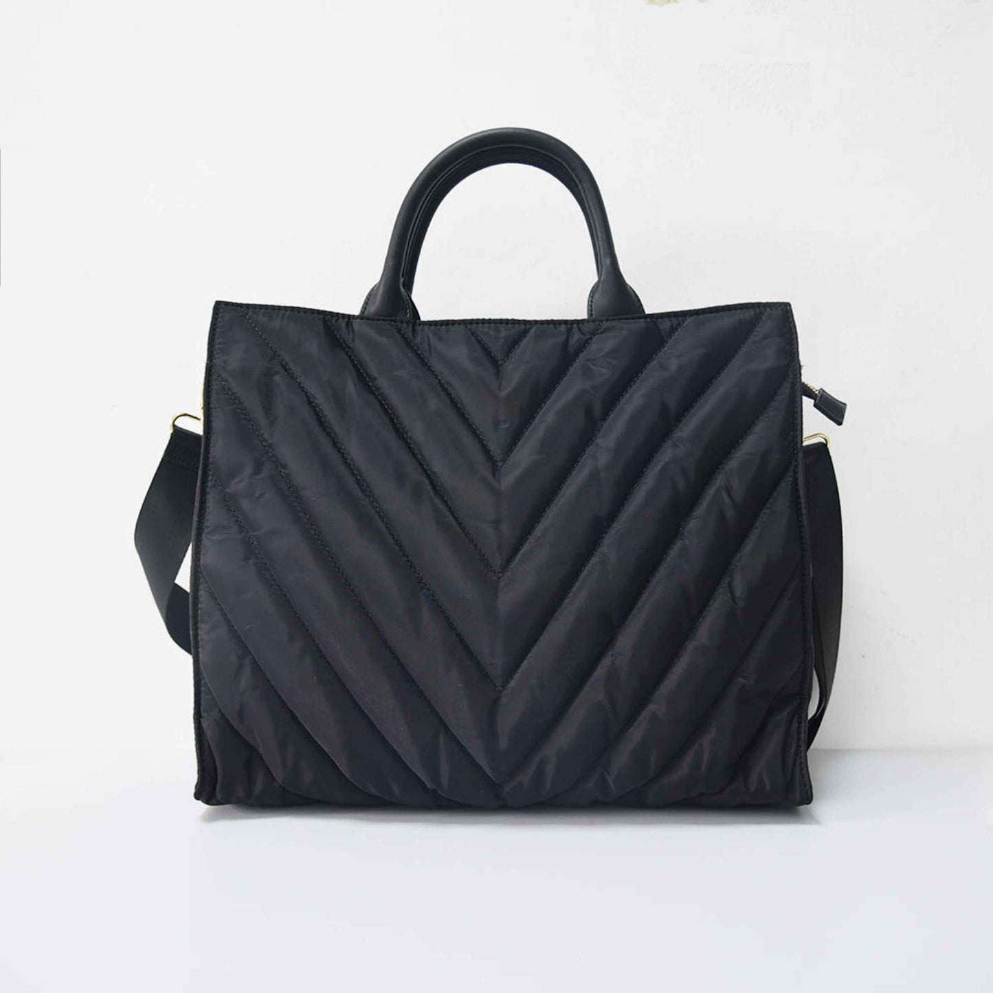 The Carmen | Chevron Stripe Large Puffer Tote Black