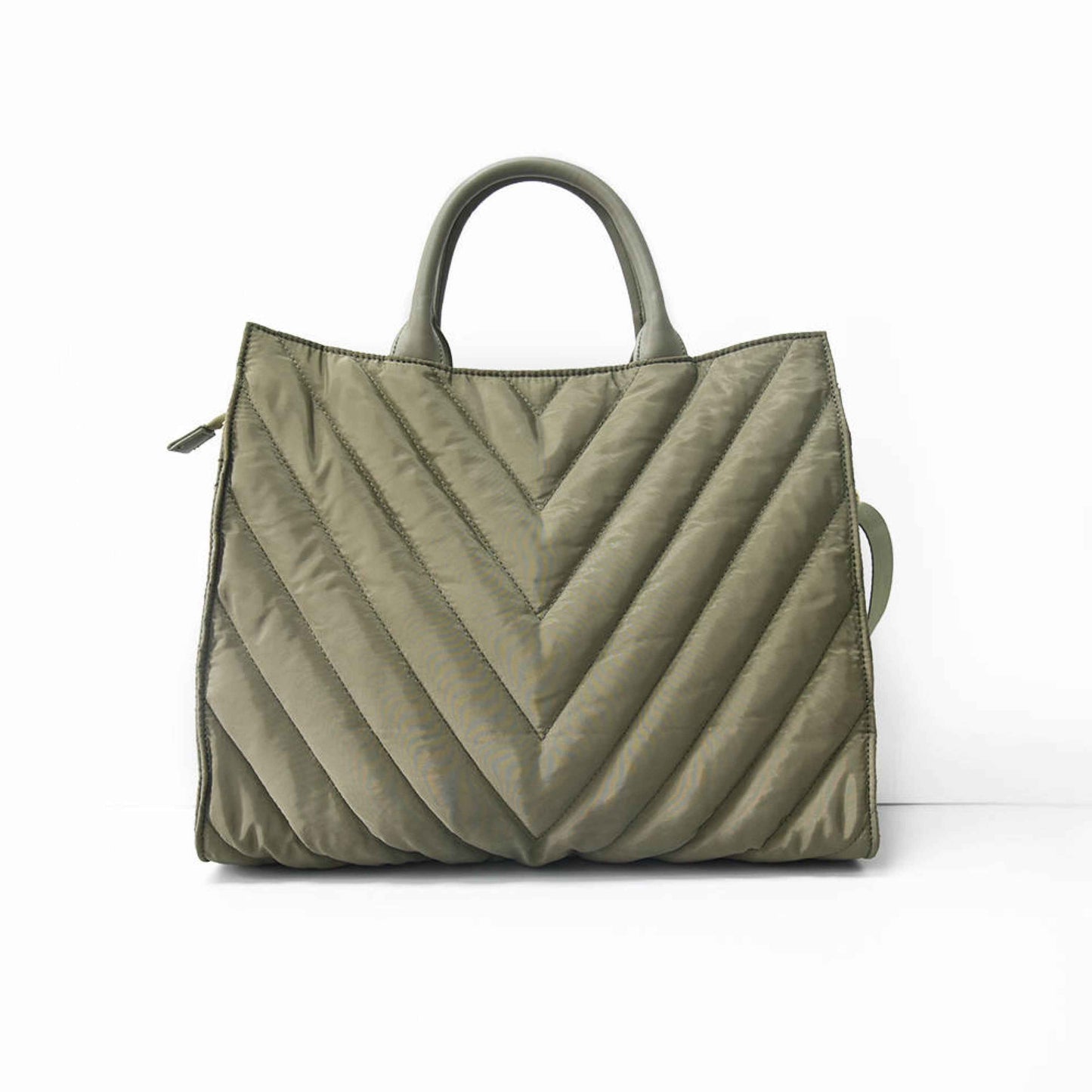 The Carmen | Chevron Stripe Large Puffer Tote Olive