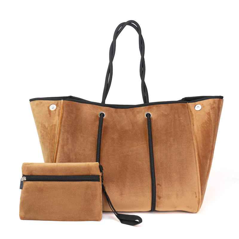 The Aniella Large Neoprene Tote - Chestnut Brown Velvet