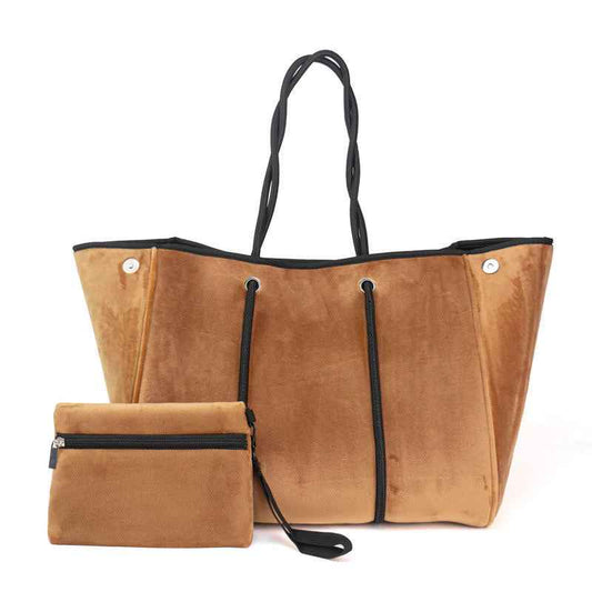 The Aniella Large Neoprene Tote - Chestnut Brown Velvet