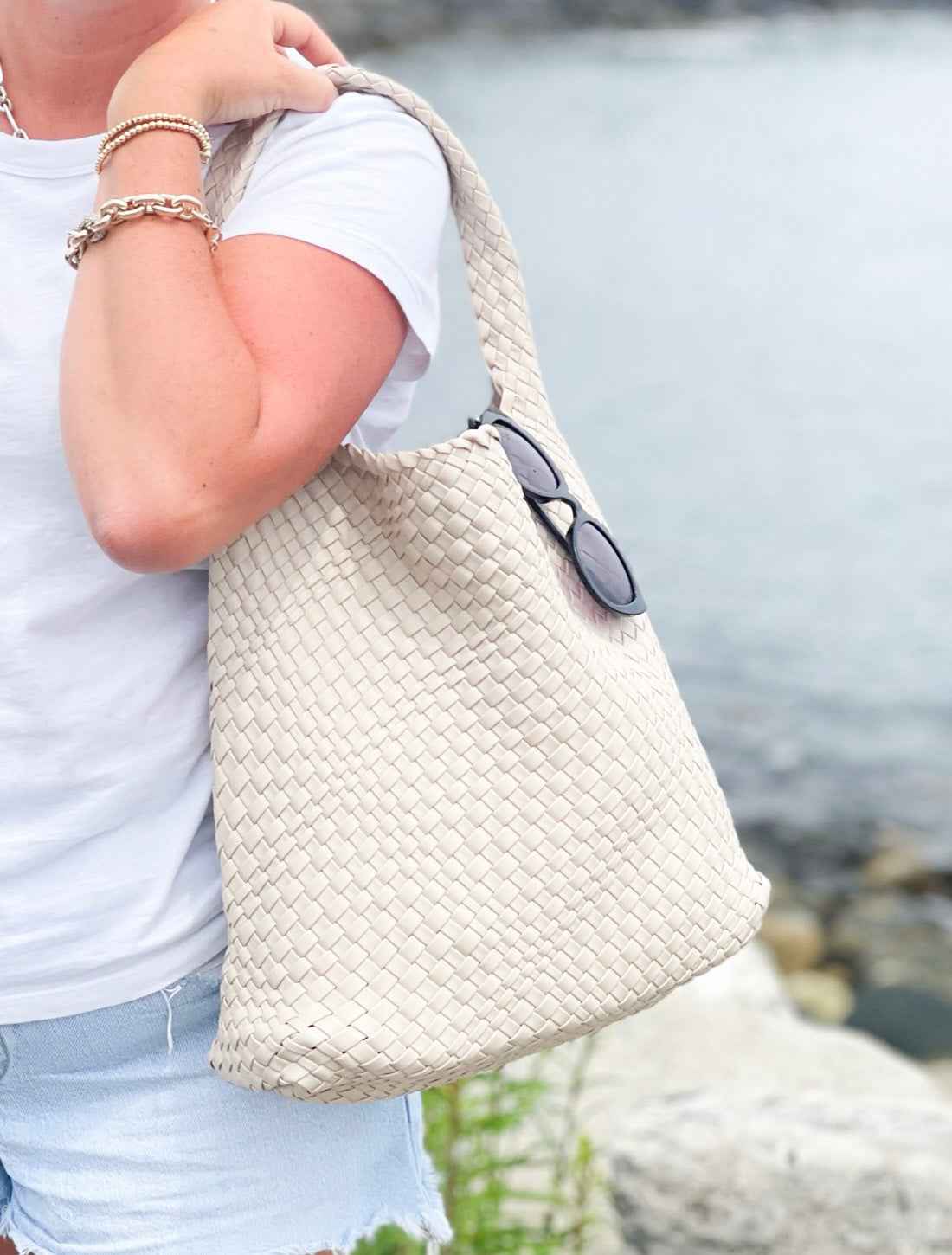 The Willow | Large Woven Vegan Leather Tote - Ivory