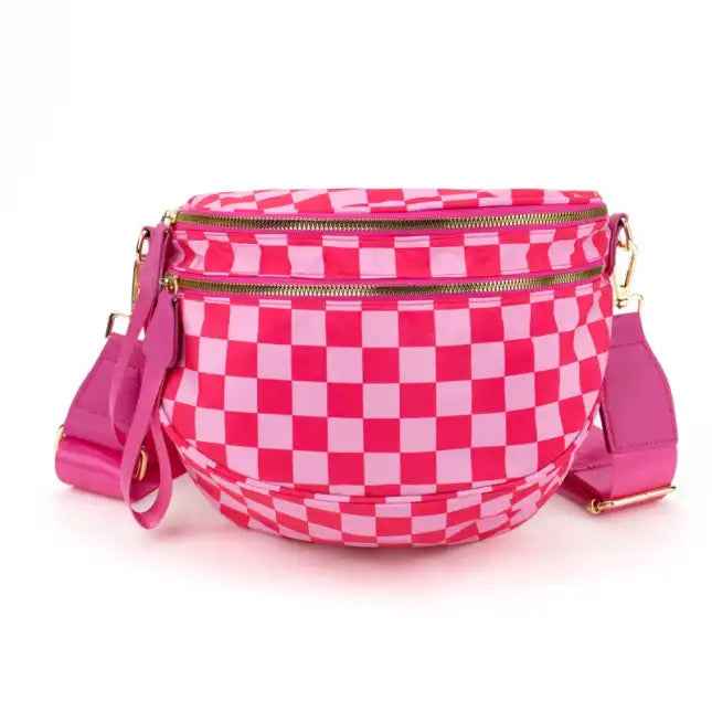 The Avril | Checkered Sling Crossbody Bag Bright Pink Checkered