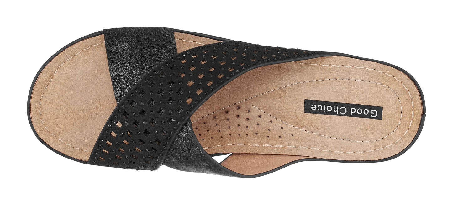 Isabella Black Wedge Sandals