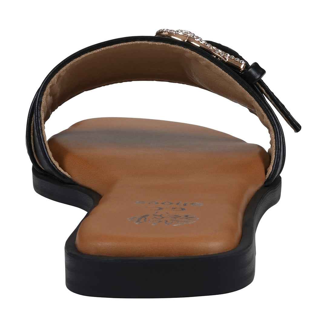 Women's Kenna Black Embellished Buckle Flat Sandals