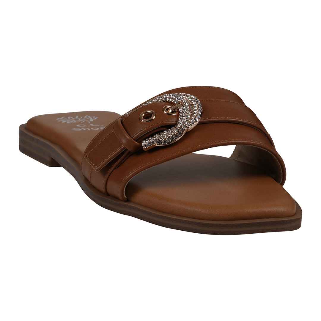 Women's Kenna Natural Embellished Buckle Flat Sandals Natural