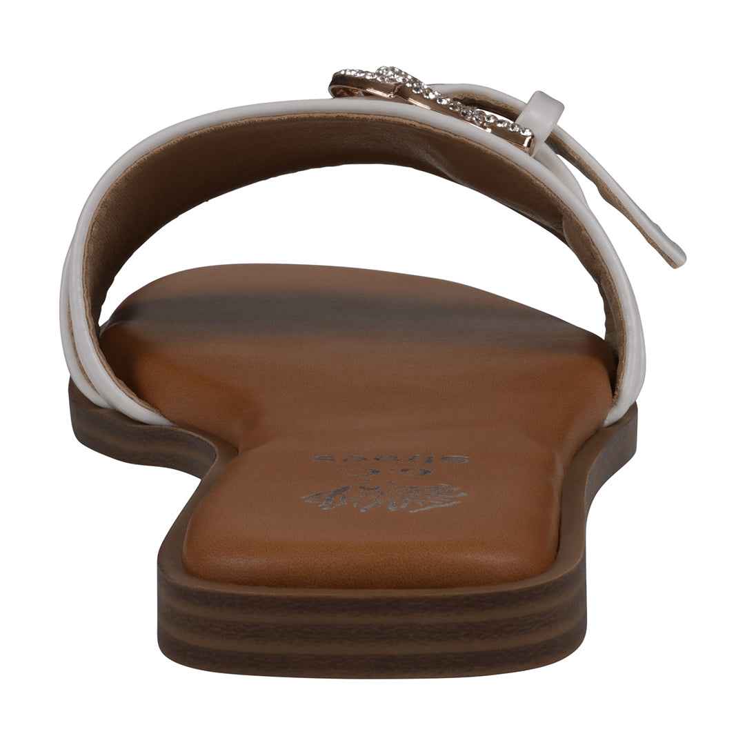 Women's Kenna White Embellished Buckle Flat Sandals