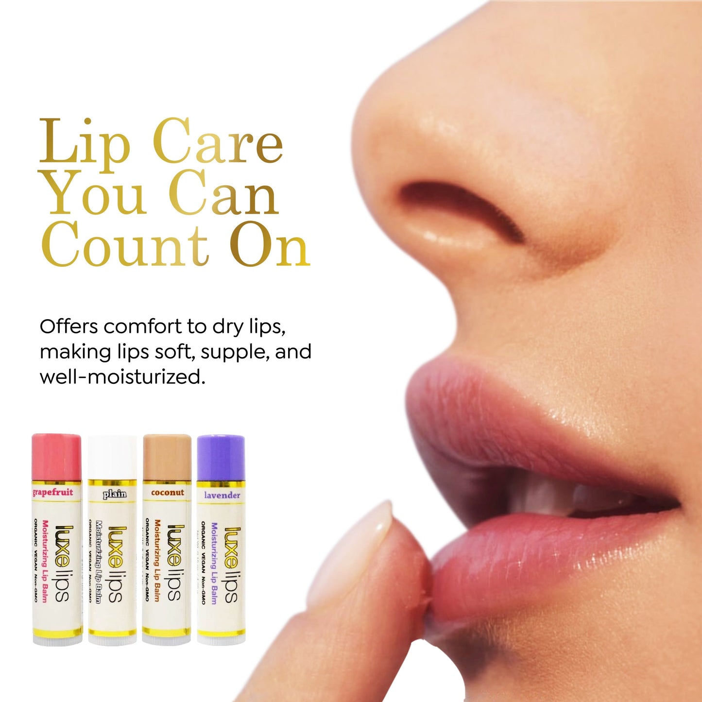Luxe Lips 4 Pack - Grapefruit, Plain, Coconut & Lavender Scented