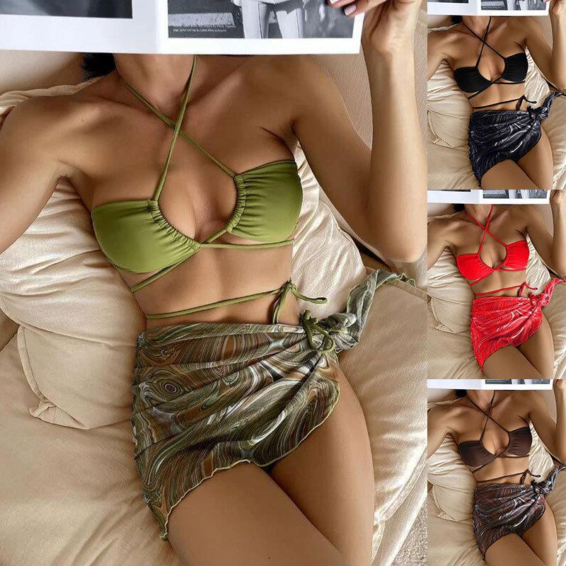 Sexy Bikini Separate Mesh Skirt Three Piece Swimsuit Women's Bikini