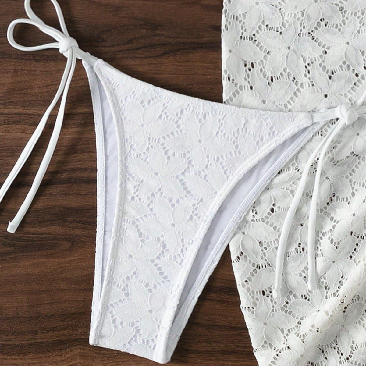 Women's Bikini Swimsuit 3 Piece Set with Star Pattern Lace Cover Up Skirt and Adjustable Straps