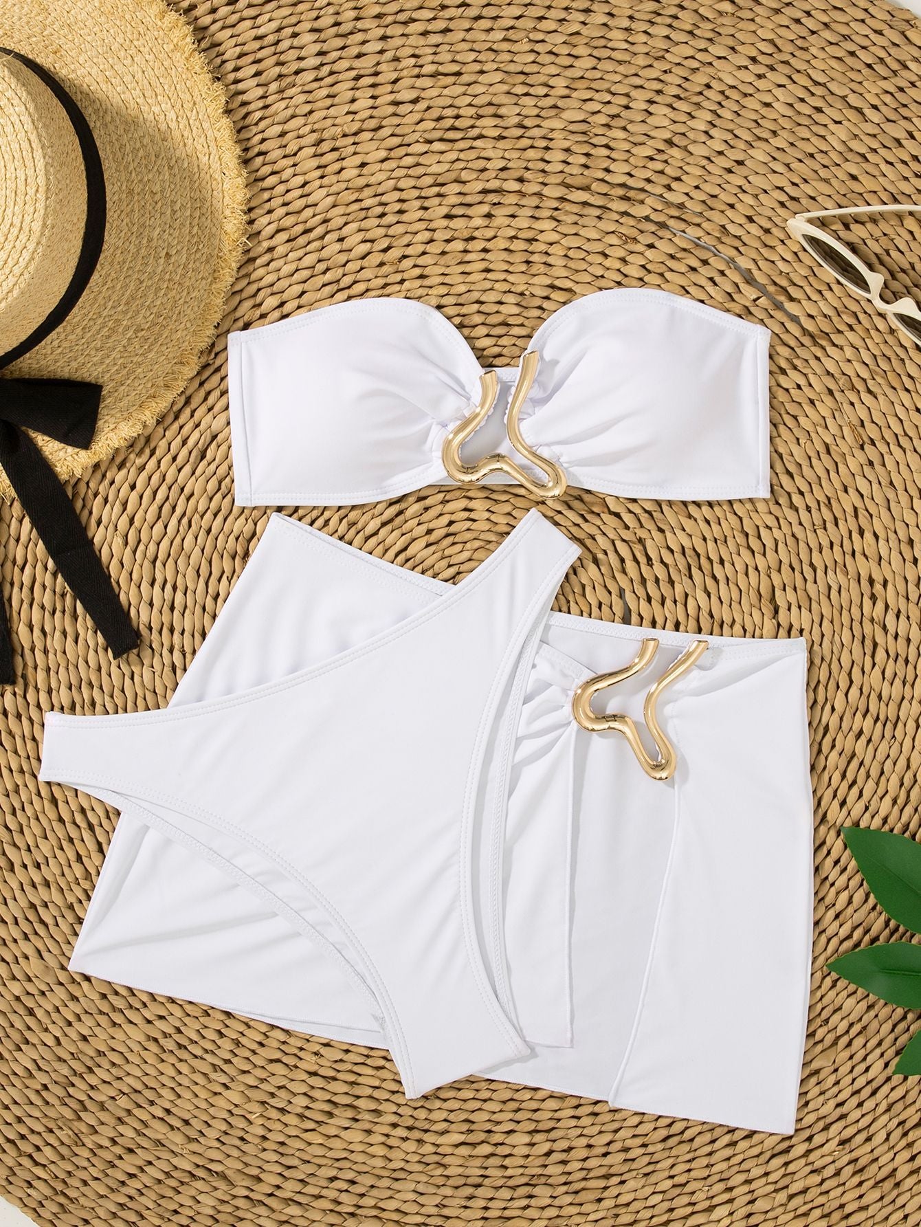 Swimsuit solid color three-piece swimsuit gold musical symbol accessories bikini bikini