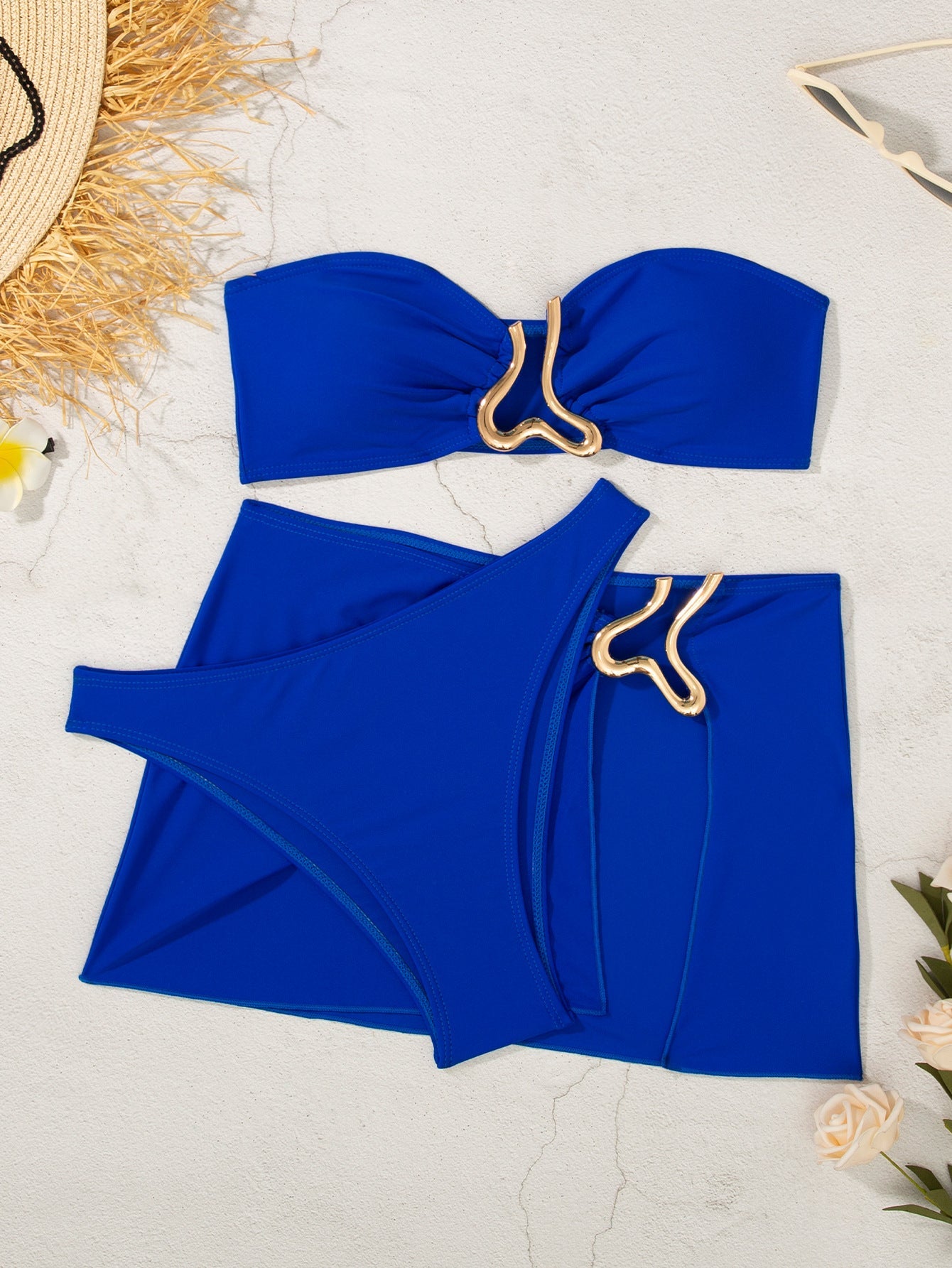 Swimsuit solid color three-piece swimsuit gold musical symbol accessories bikini bikini