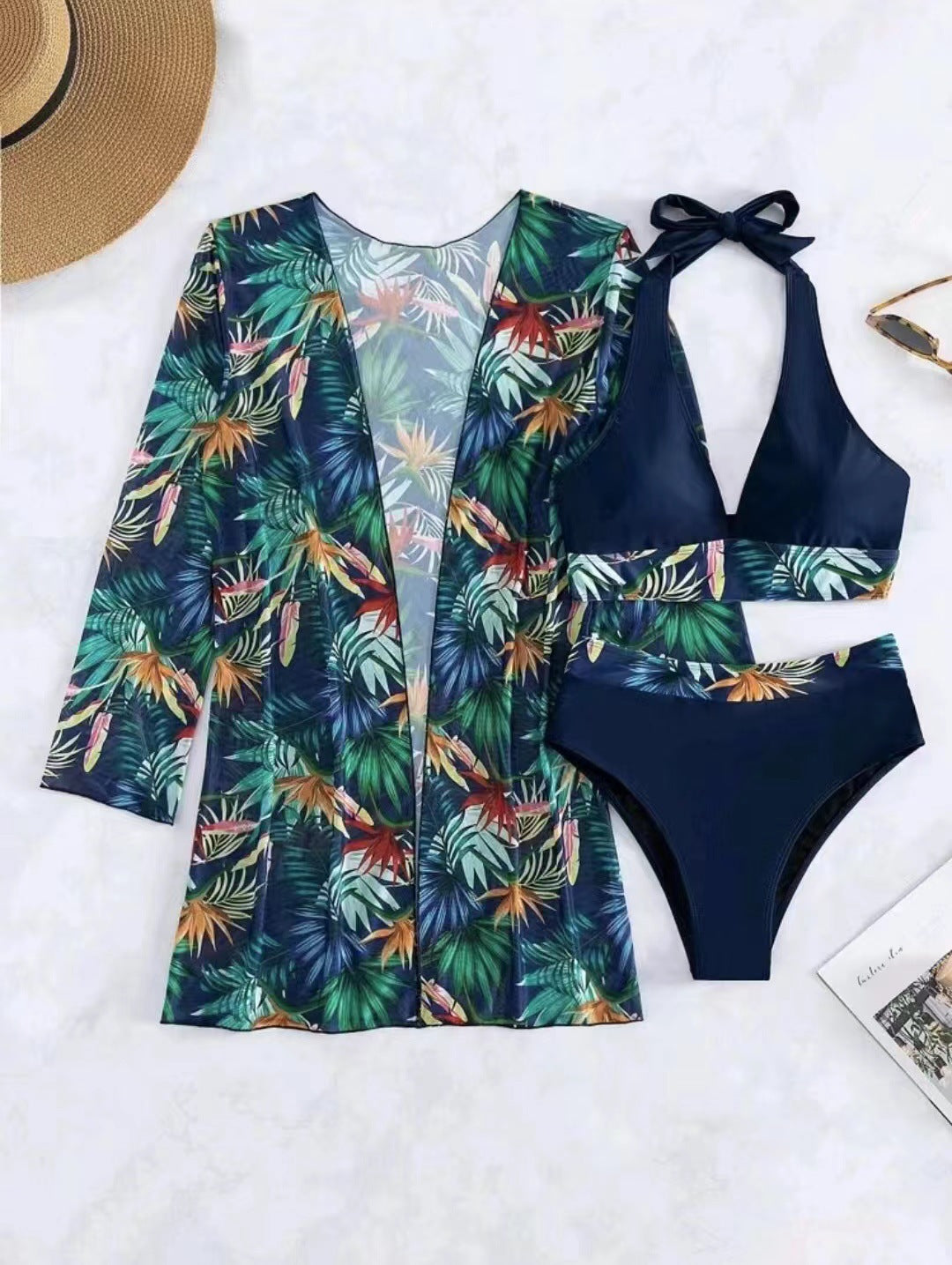 Women's 3 Piece Swimsuit Set High Waist Bikini Sexy Split Bathing Suit