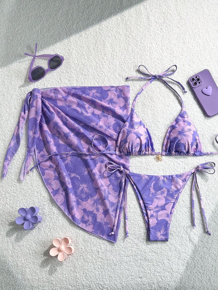 Sexy Bikini Three Piece Swimsuit with and Apron Split Body Design Suitable for Hot Spring Use
