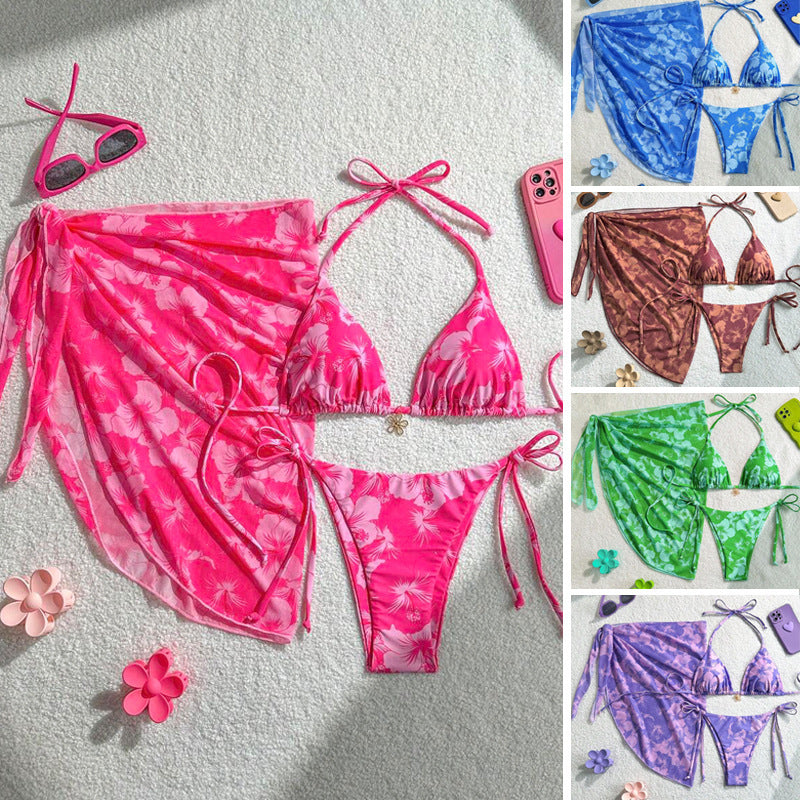 Sexy Bikini Three Piece Swimsuit with and Apron Split Body Design Suitable for Hot Spring Use