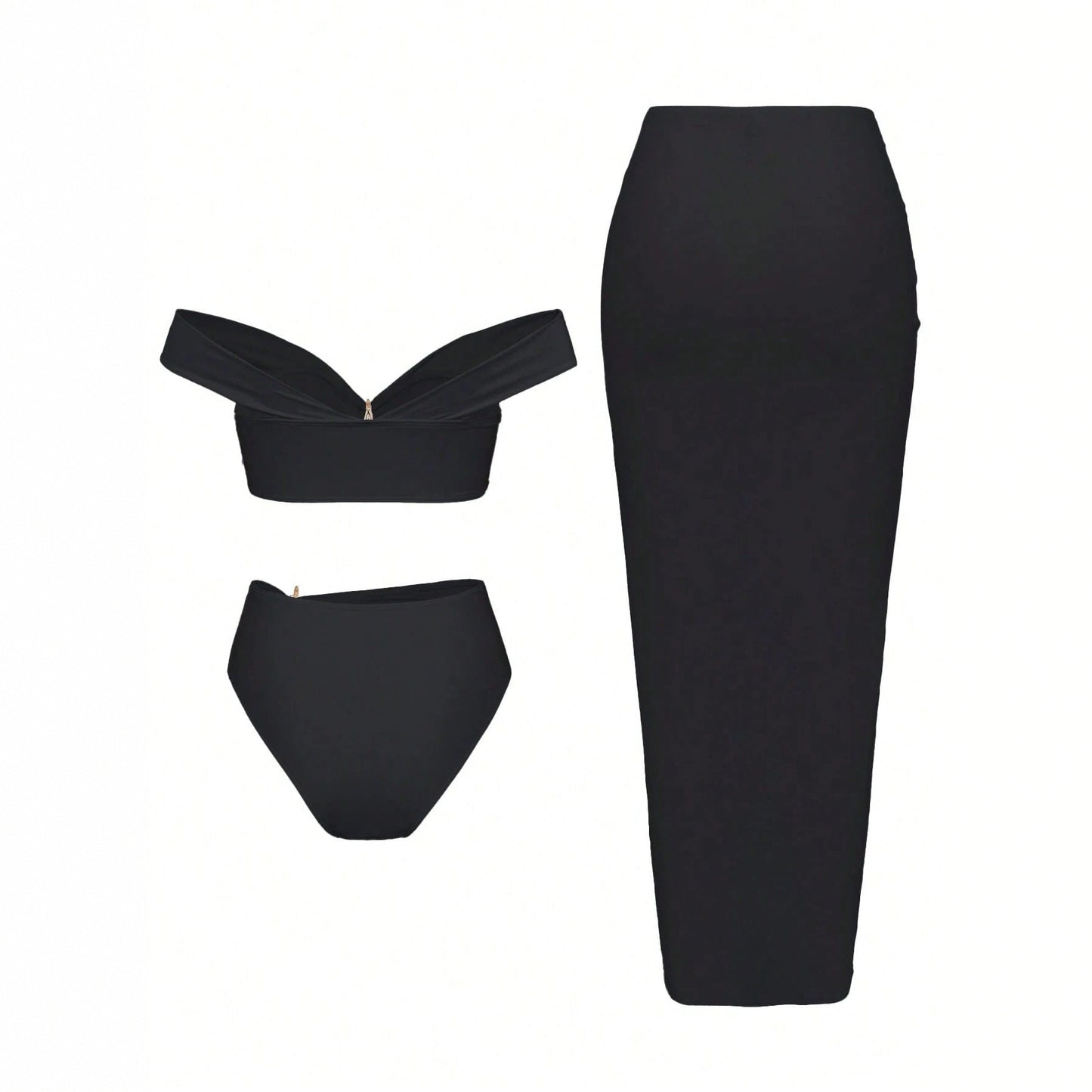 Starfish Three Piece Split Swimsuit Women's Bikini with Long Skirt