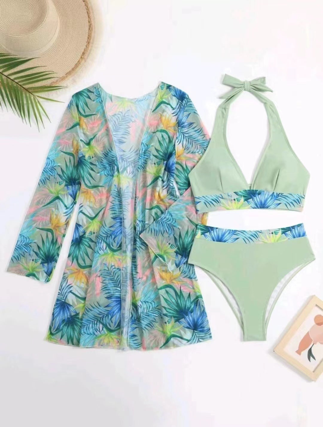 Women's 3 Piece Swimsuit Set High Waist Bikini Sexy Split Bathing Suit