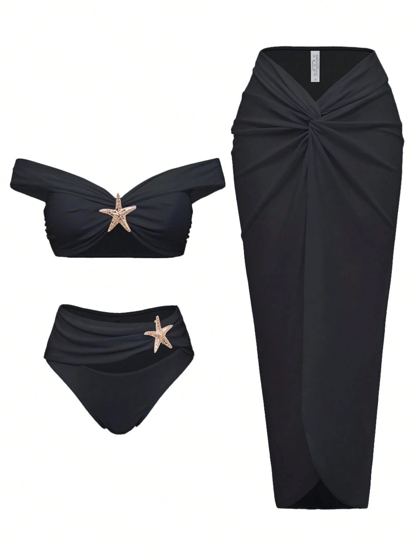 Starfish Three Piece Split Swimsuit Women's Bikini with Long Skirt